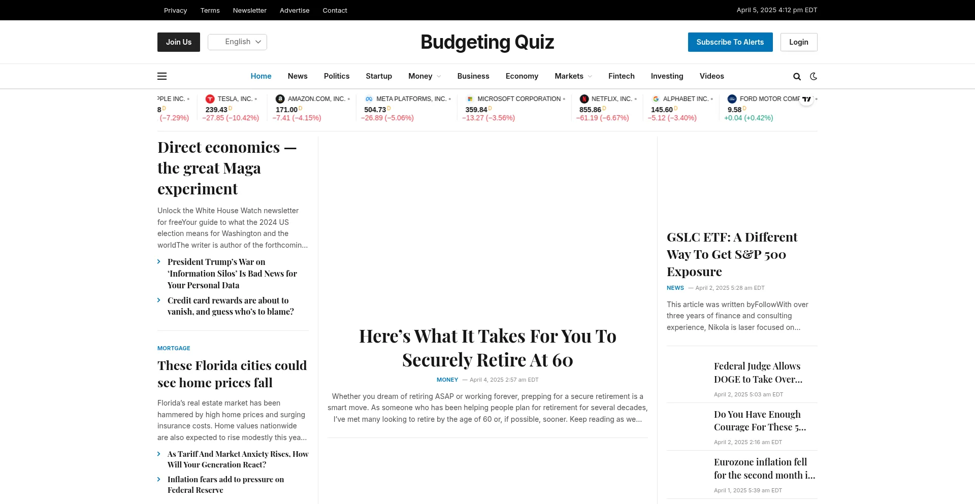 Website screenshot of Budgetingquiz.com