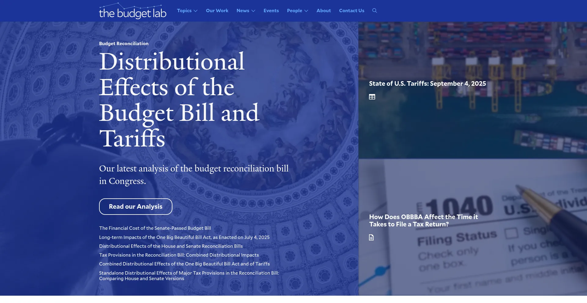 Website screenshot of Budgetlab.yale.edu