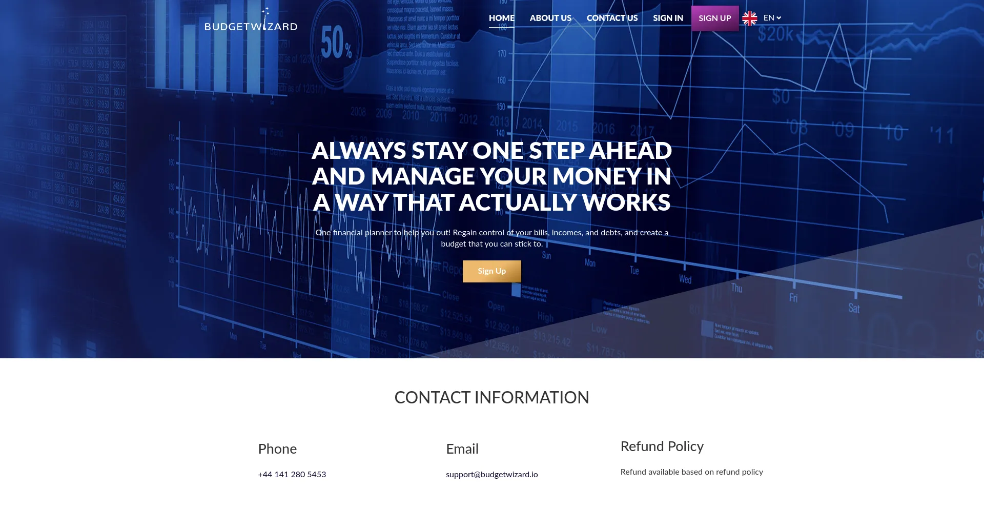 Website screenshot of Budgetwizard.io