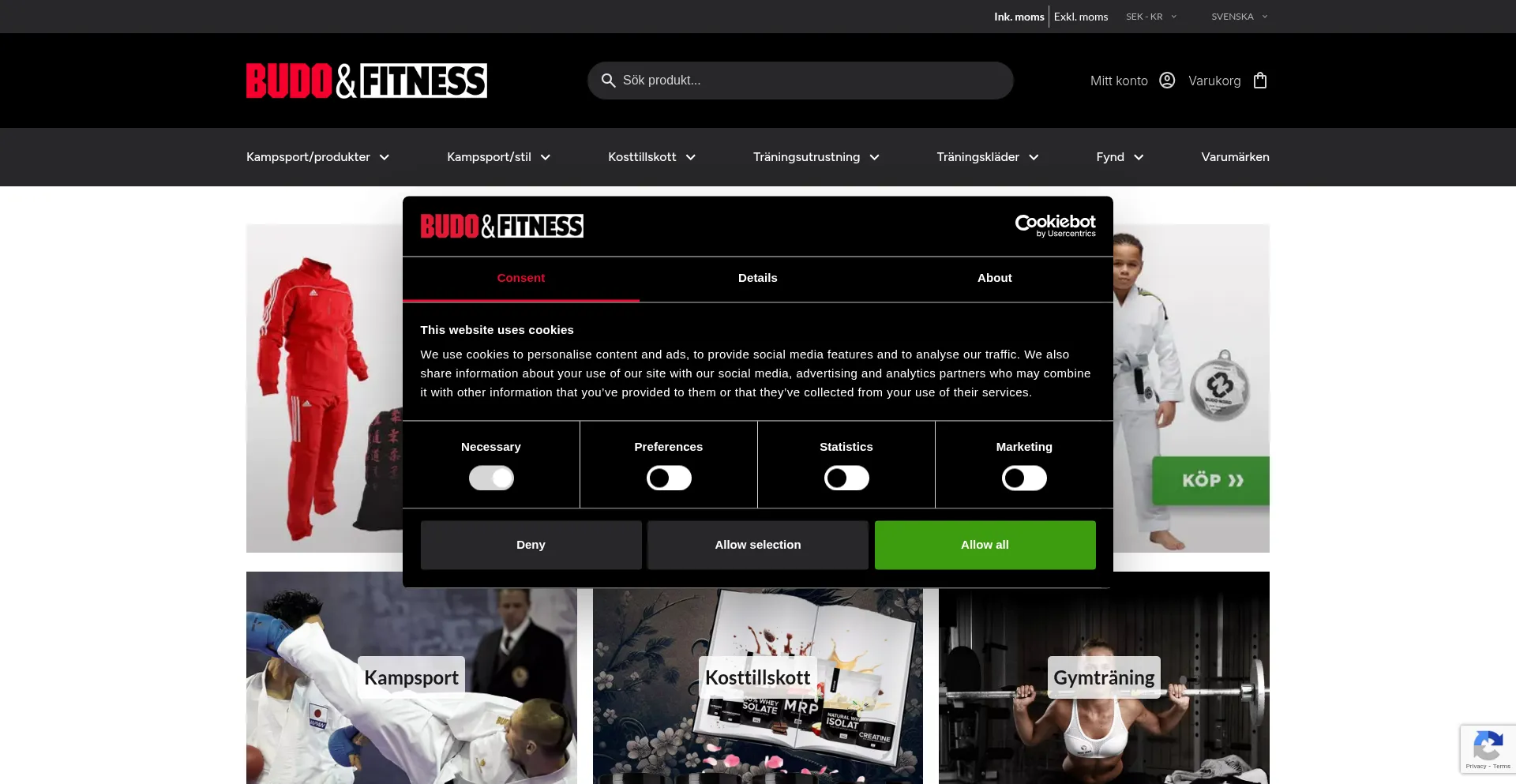 Website screenshot of Budofitness.se