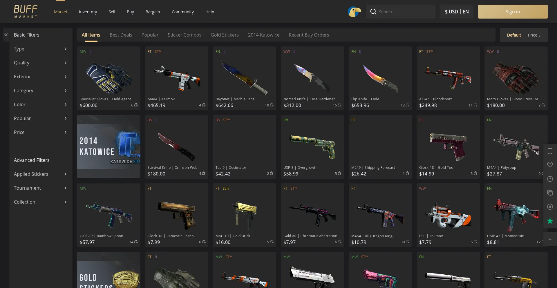 Website screenshot of Buff.market