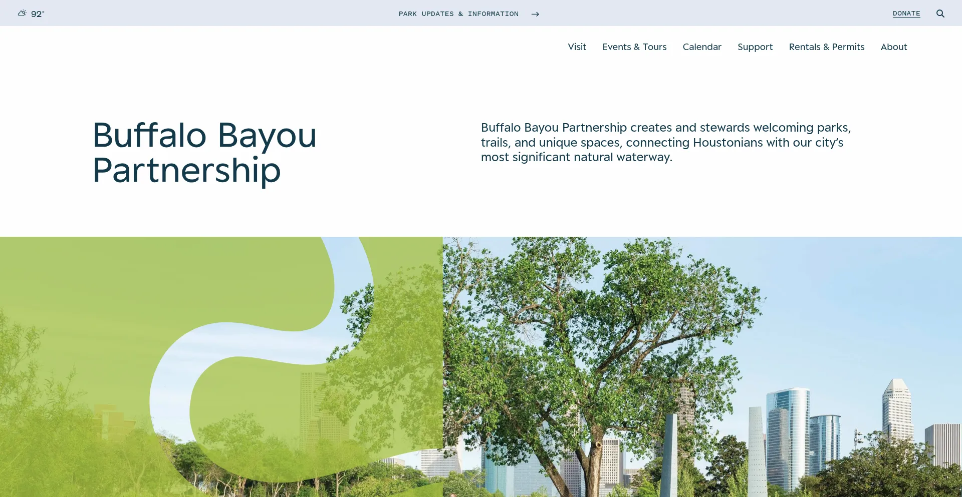 Website screenshot of Buffalobayou.org