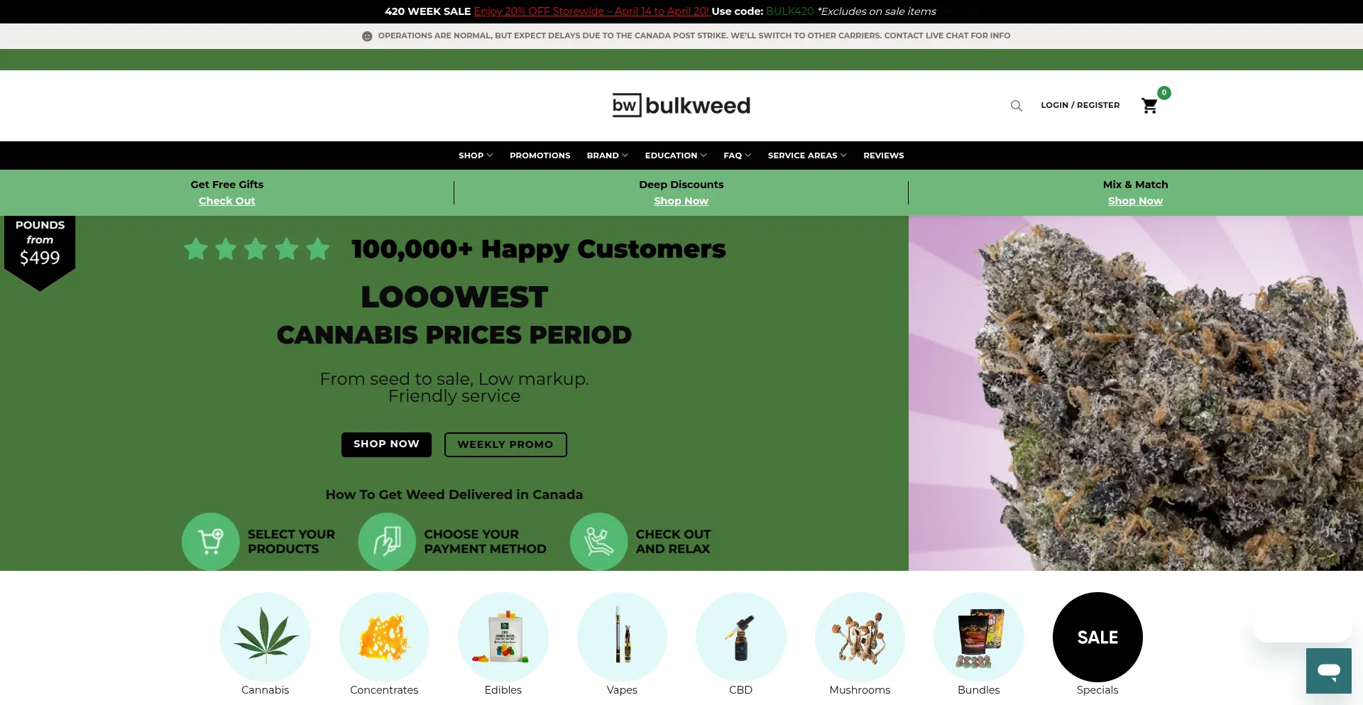 Website screenshot of Bulkweedcanada.com