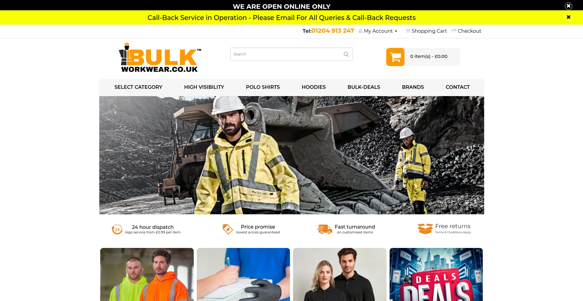 Website screenshot of Bulkworkwear.co.uk