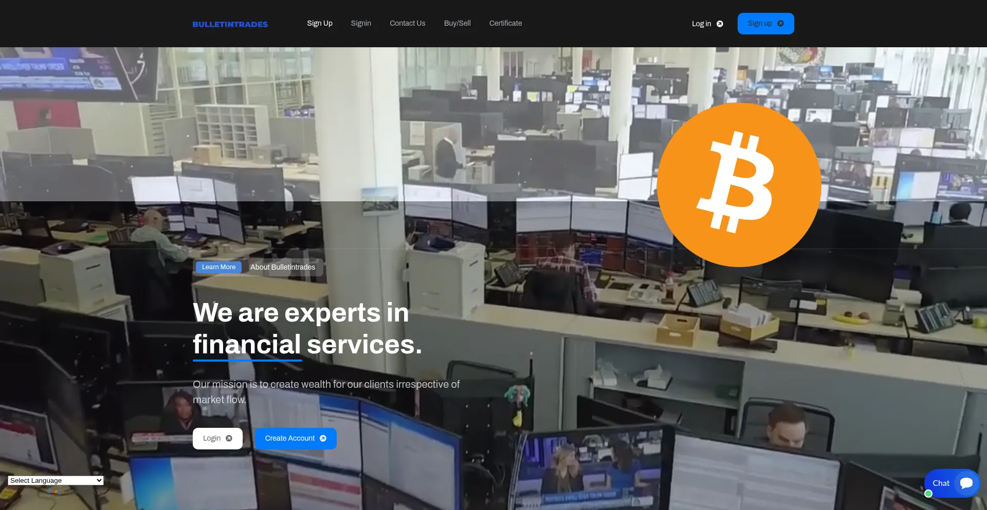 Website screenshot of Bulletintrades.com