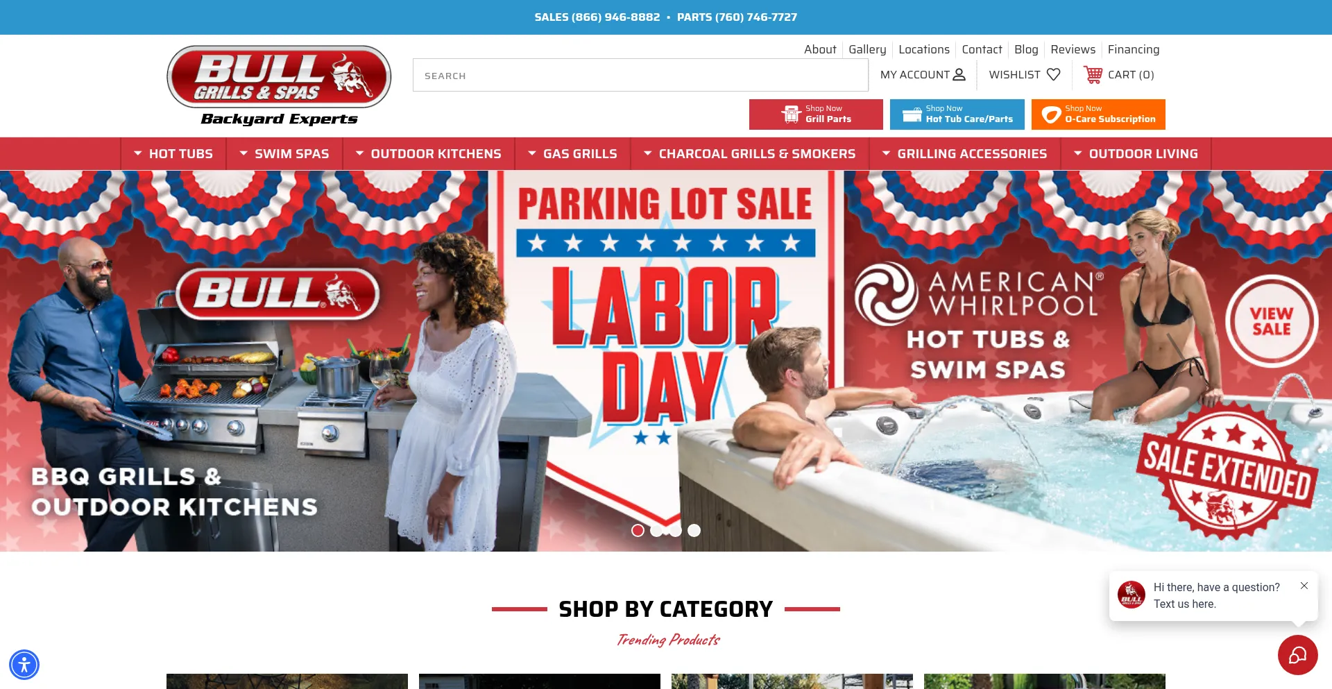 Website screenshot of Bullgrillsandspas.com