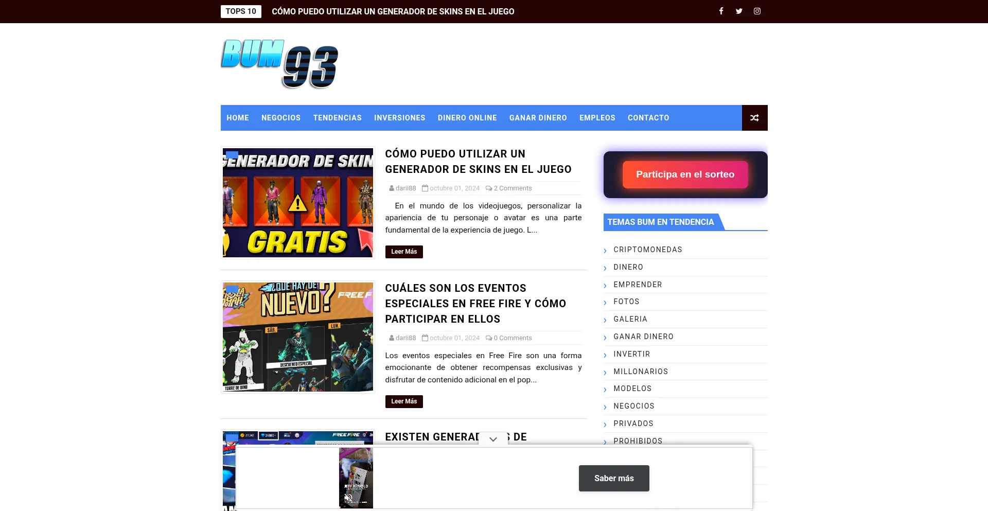 Website screenshot of Bum93.com