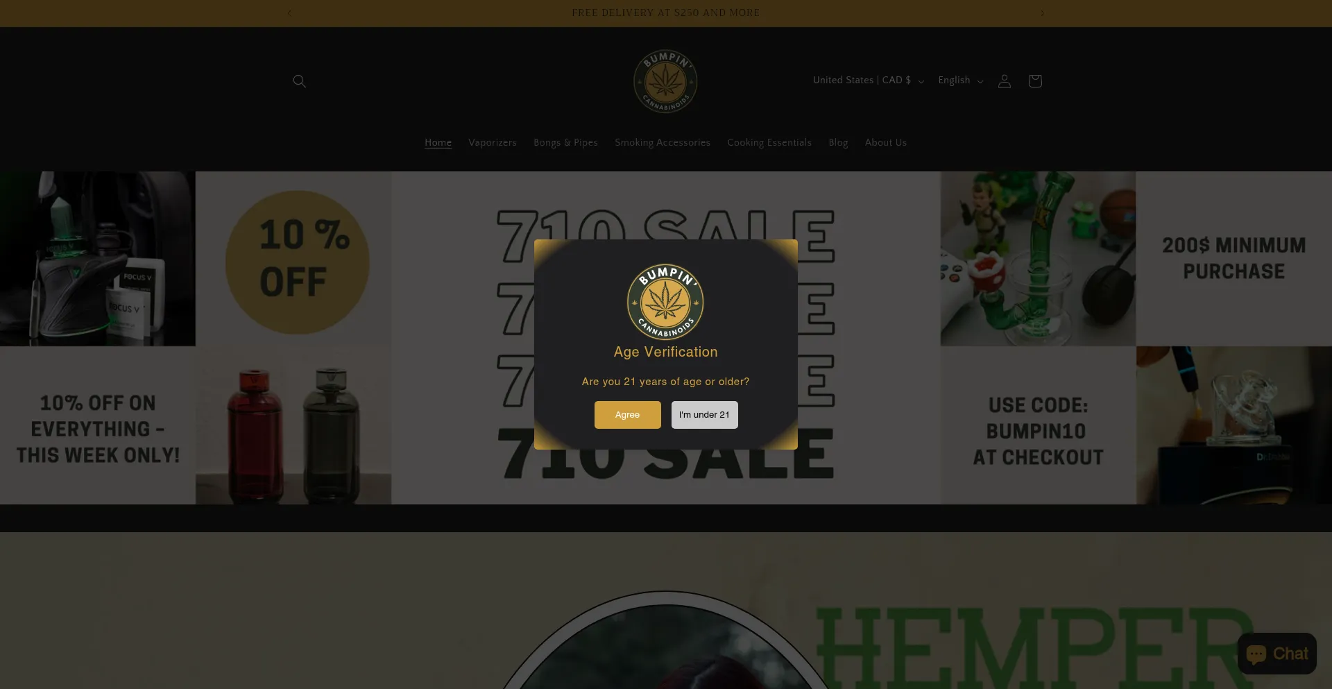 Website screenshot of Bumpincannabinoids.ca