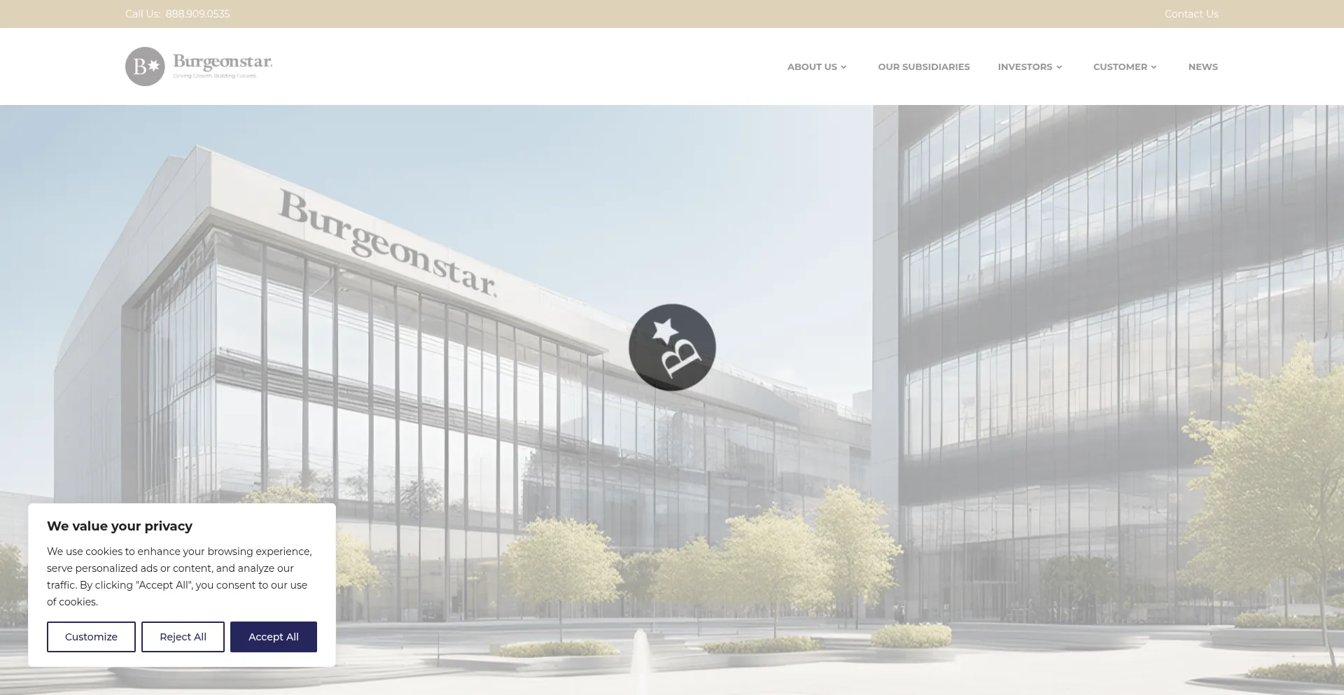 Website screenshot of Burgeonstar.com