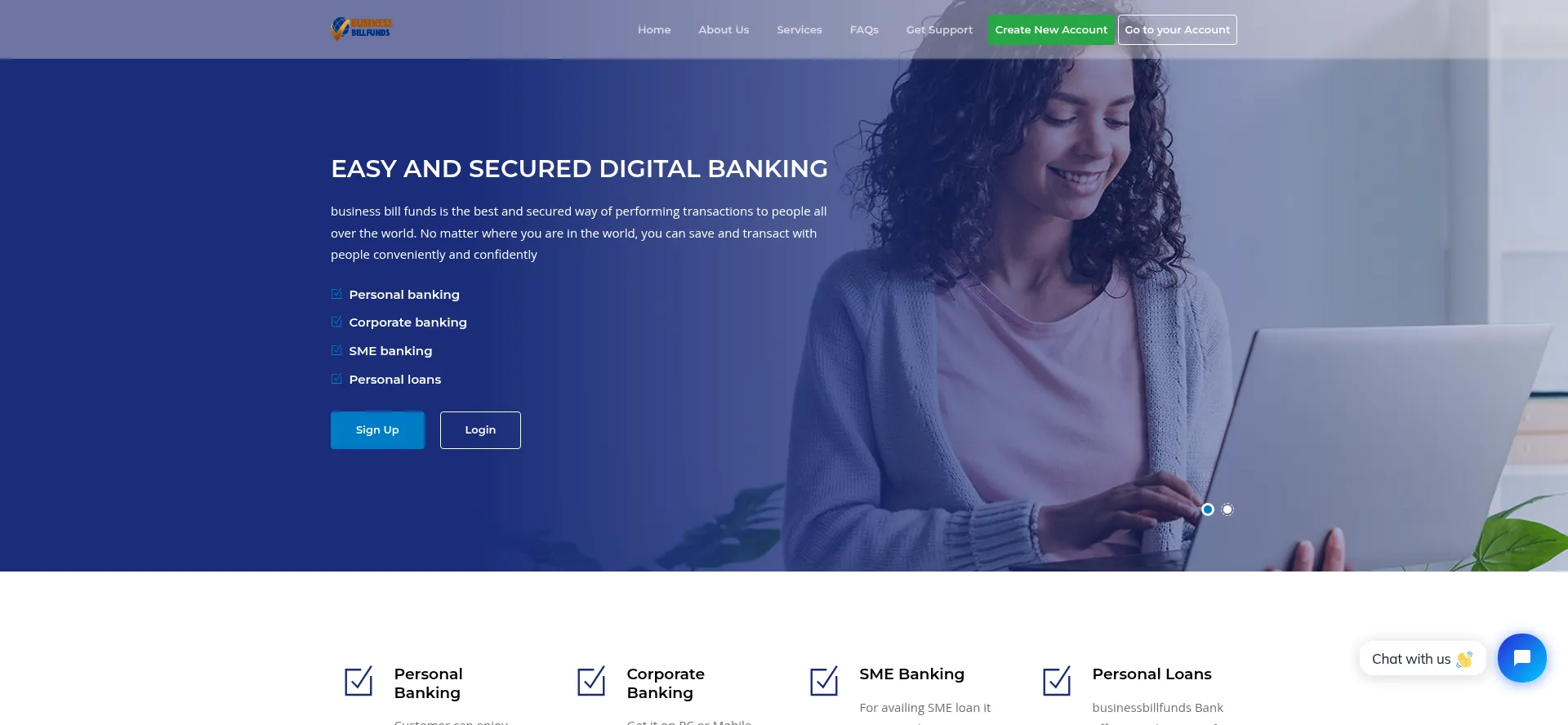 Website screenshot of Businessbillfunds.com