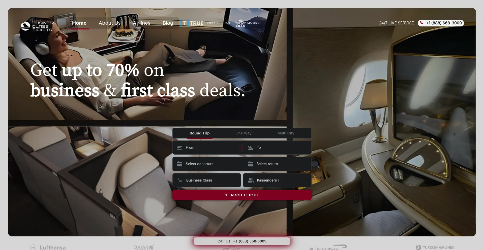 Website screenshot of Businessclass-tickets.com