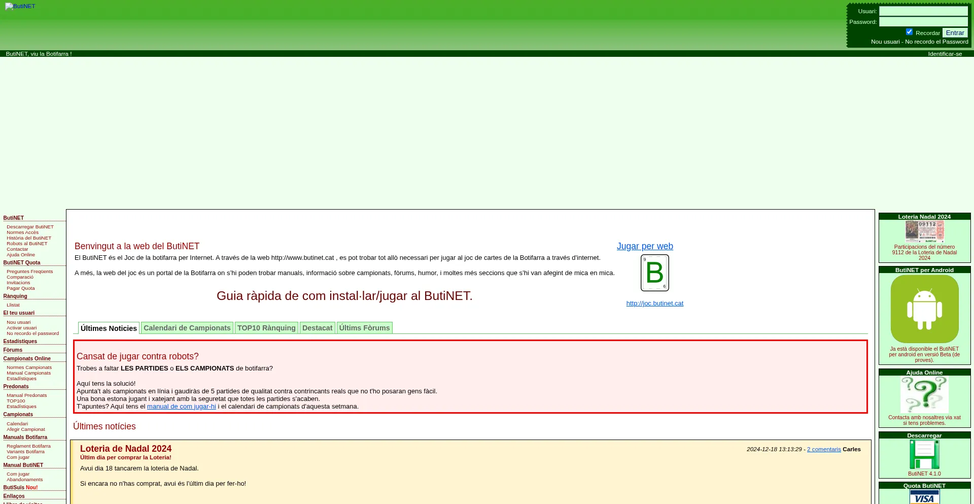 Website screenshot of Butinet.cat