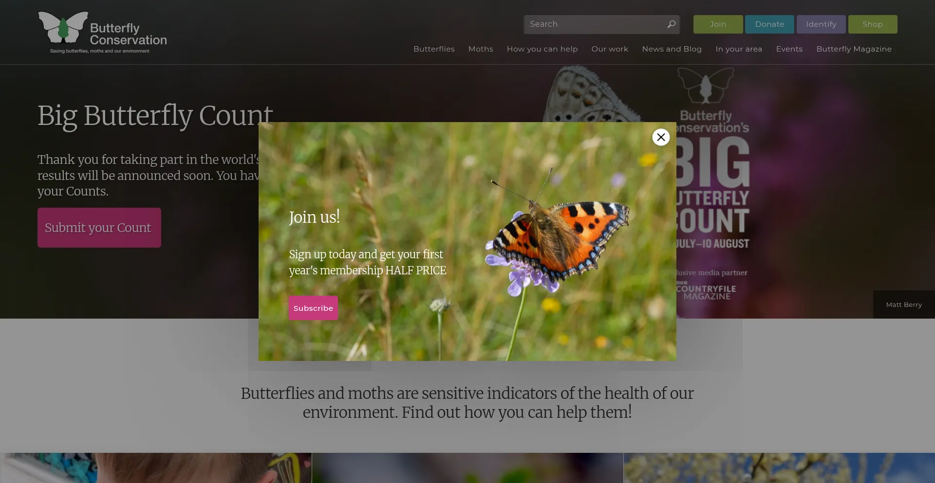 Website screenshot of Butterfly-conservation.org