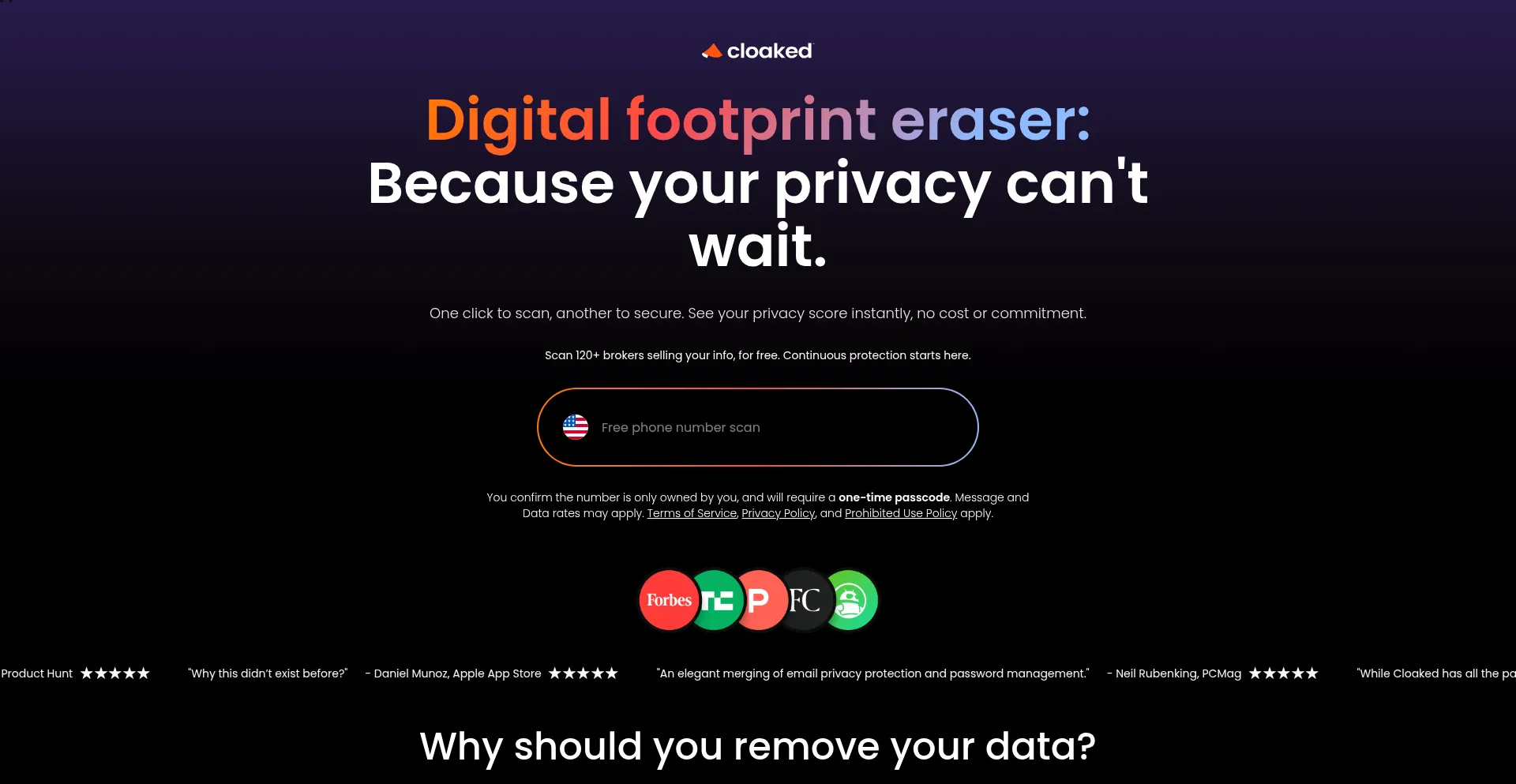 Website screenshot of Buy.cloaked.com