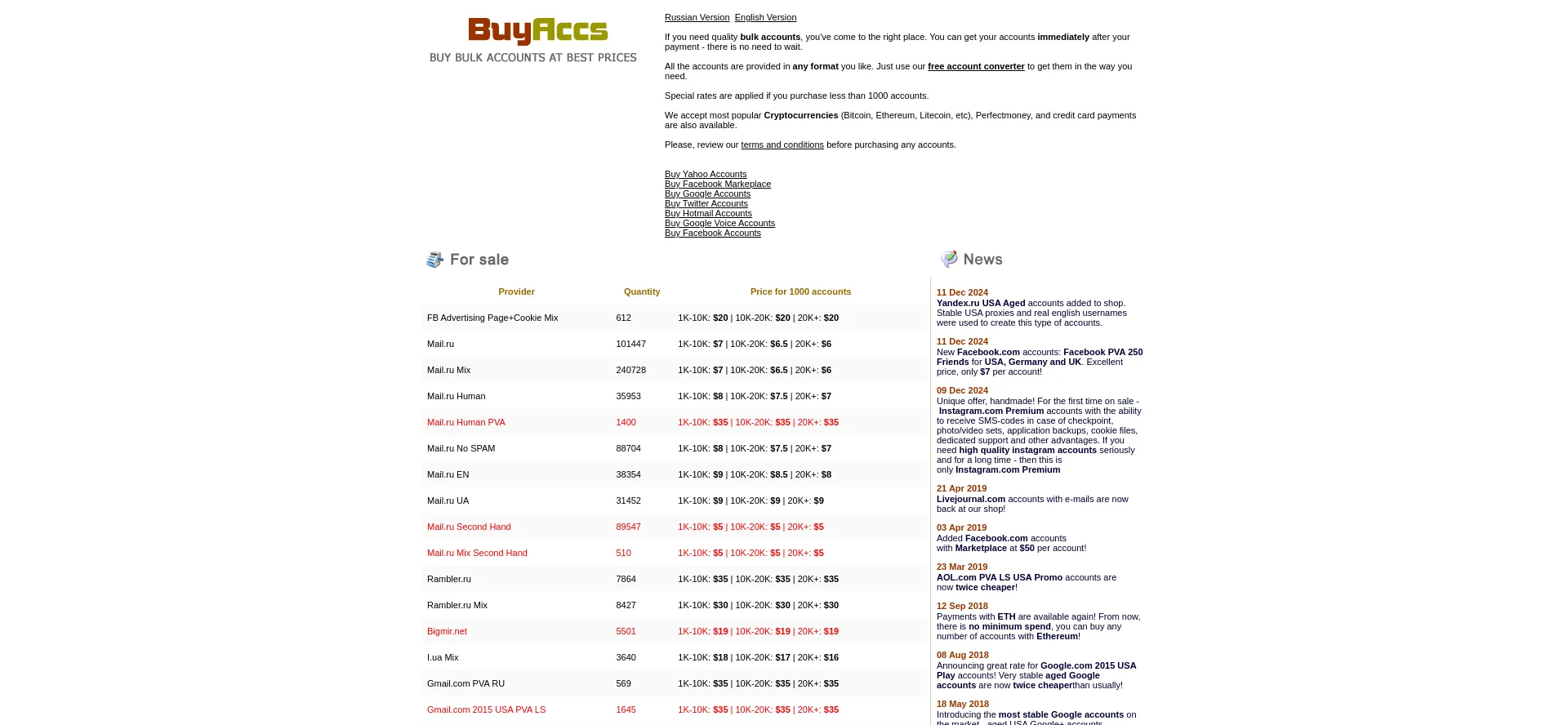 Website screenshot of Buyacc.org