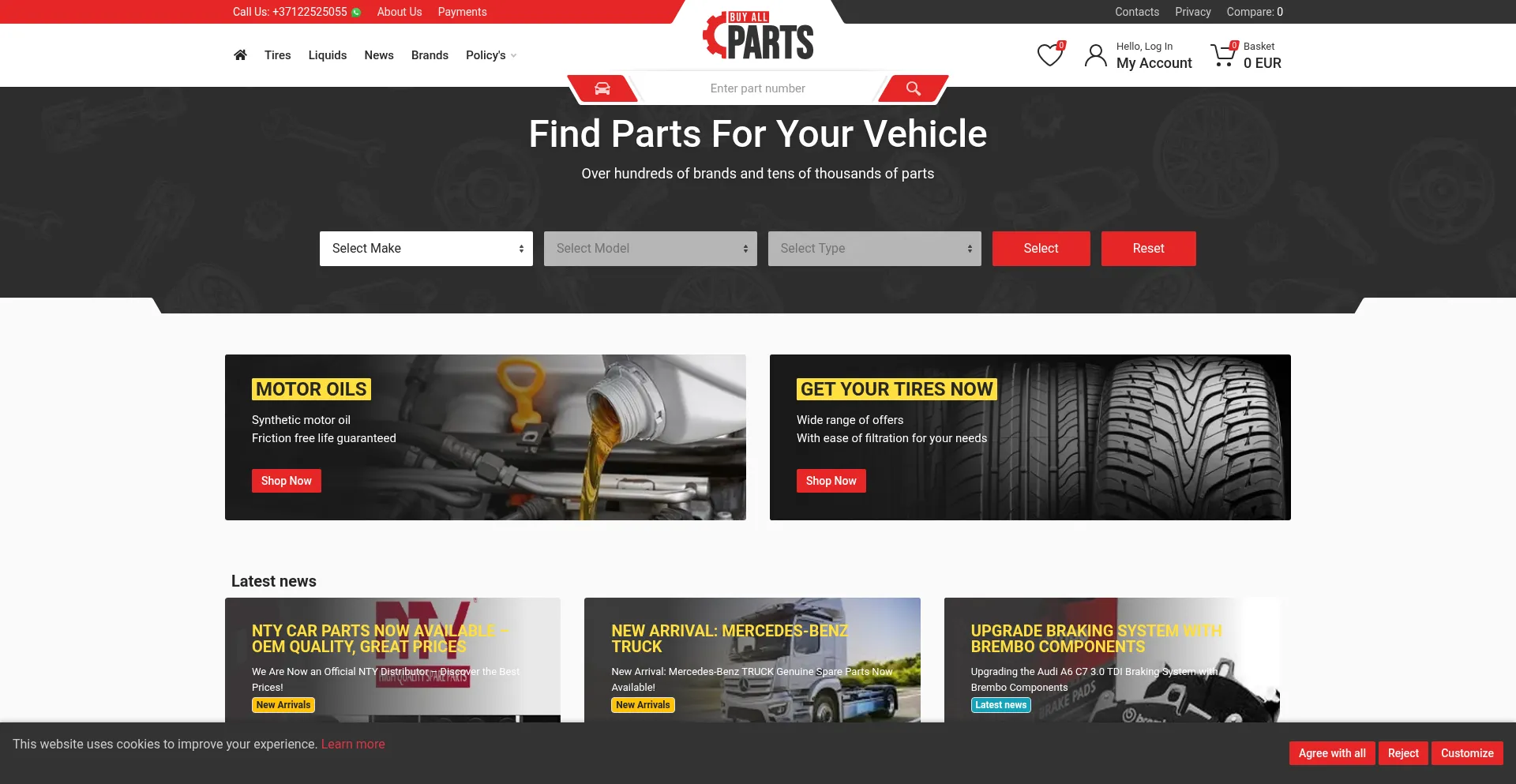 Website screenshot of Buyallparts.com