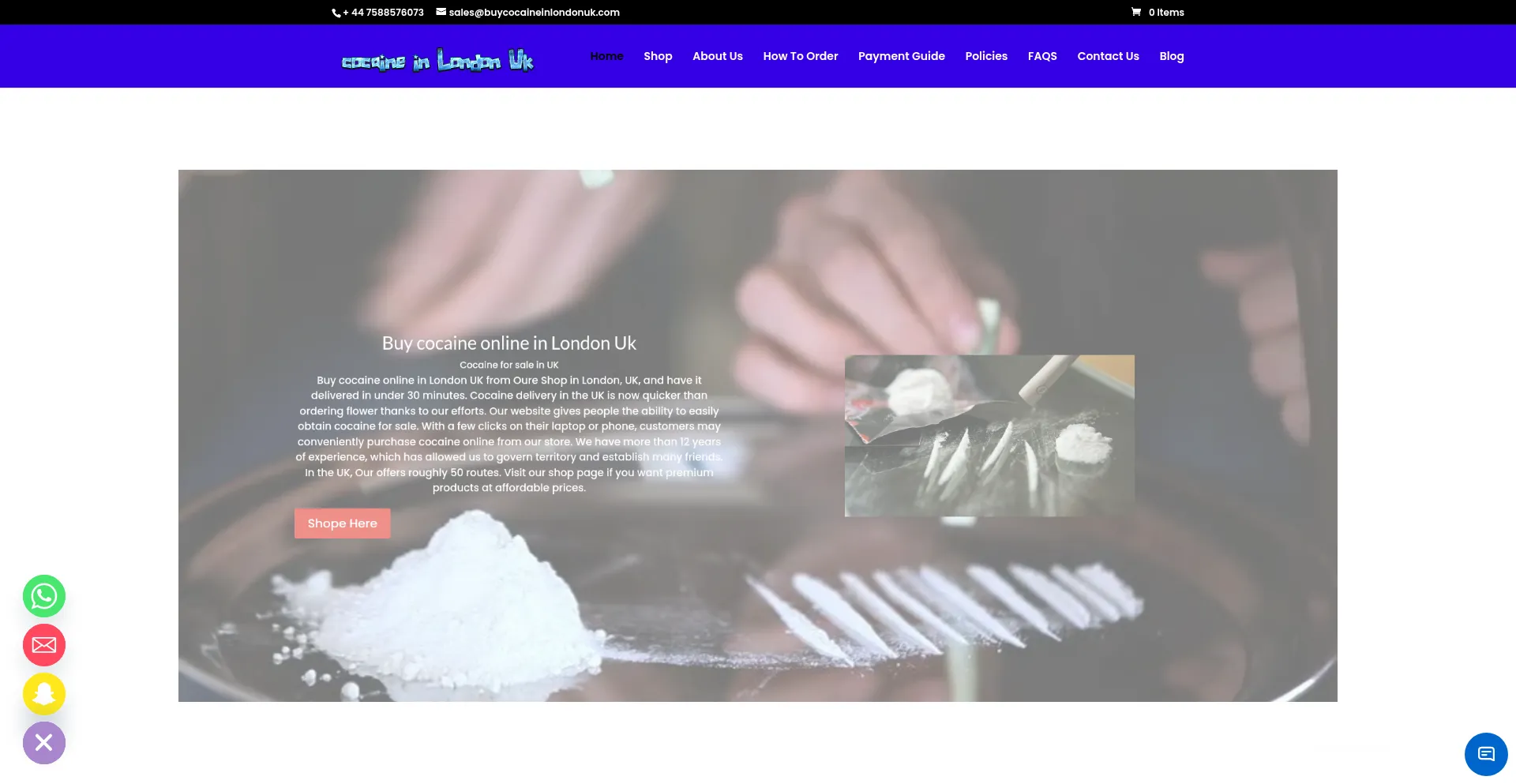 Website screenshot of Buycocaineinlondonuk.com