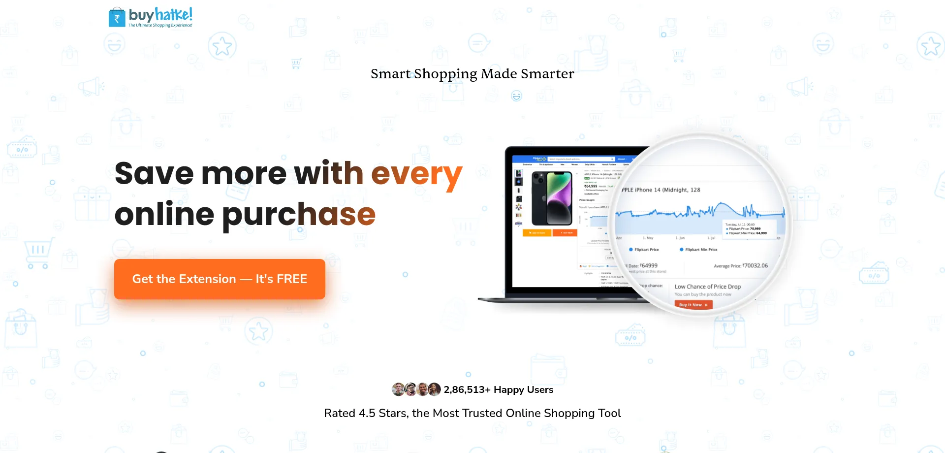 Website screenshot of Buyhatke.com