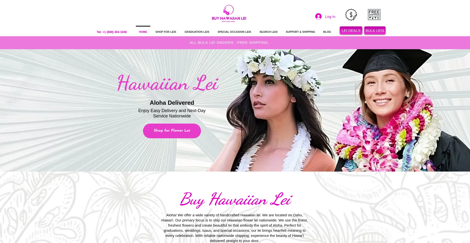 Website screenshot of Buyhawaiianlei.com