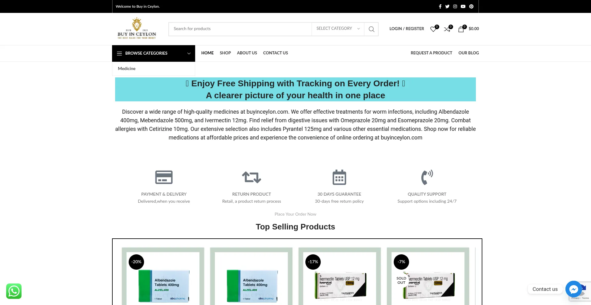 Website screenshot of Buyinceylon.com