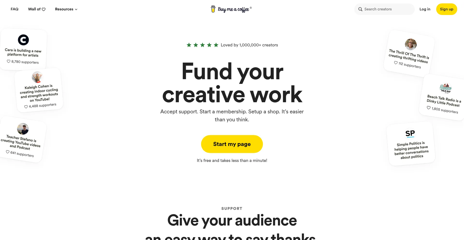 Website screenshot of Buymeacoffee.com