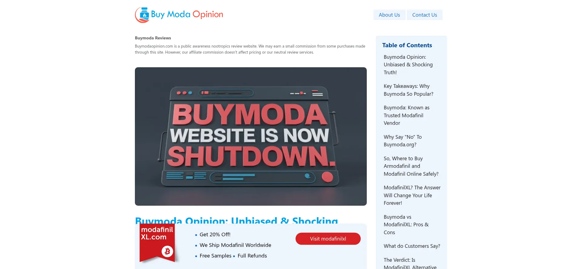 Website screenshot of Buymodaopinion.com