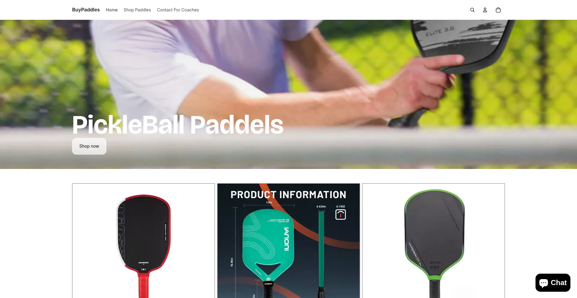 Website screenshot of Buypaddles.com