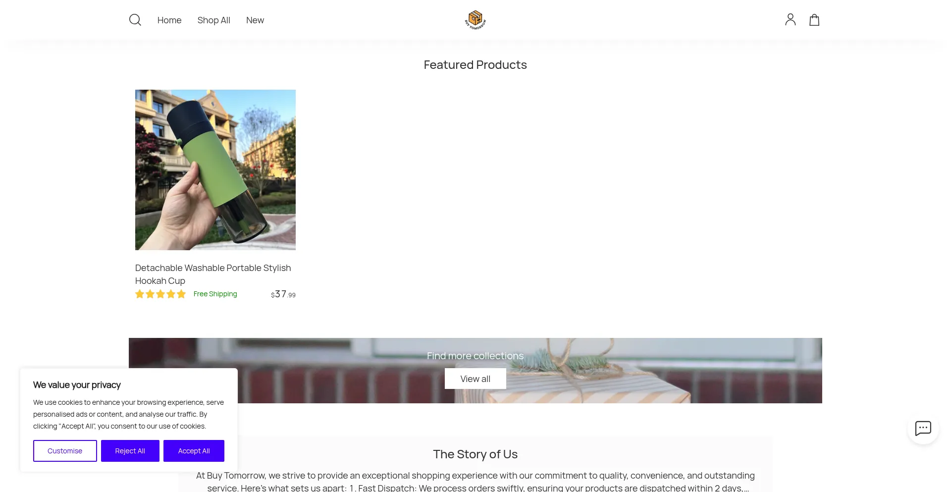 Website screenshot of Buytomorrowstore.wed2c.com