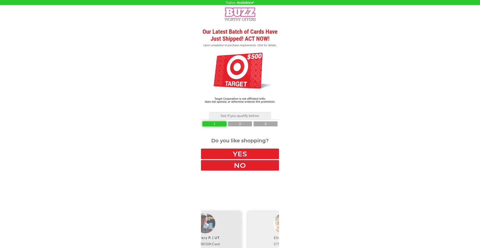 Website screenshot of Buzz-worthy-offers.com