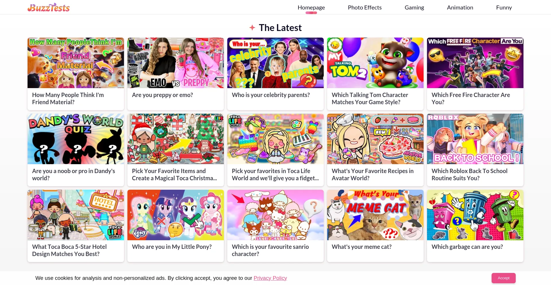 Website screenshot of Buzztests.com