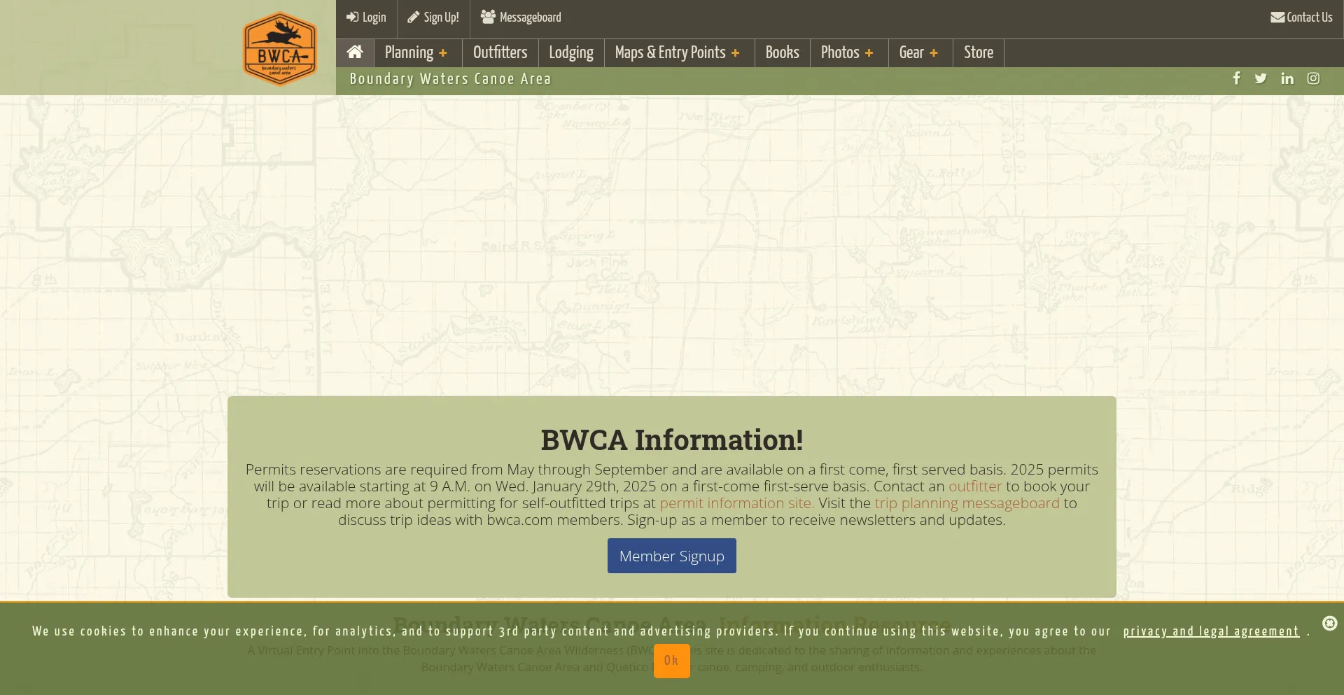 Website screenshot of Bwca.com