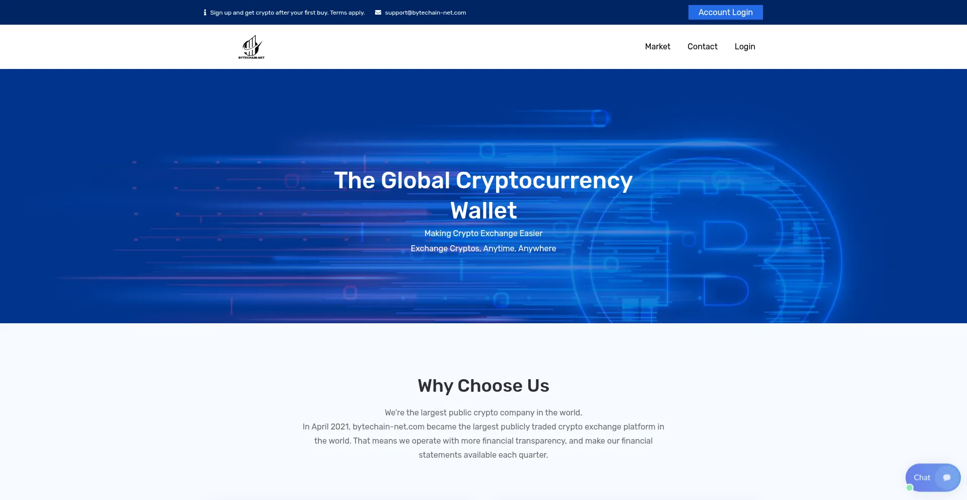 Website screenshot of Bytechain-net.com