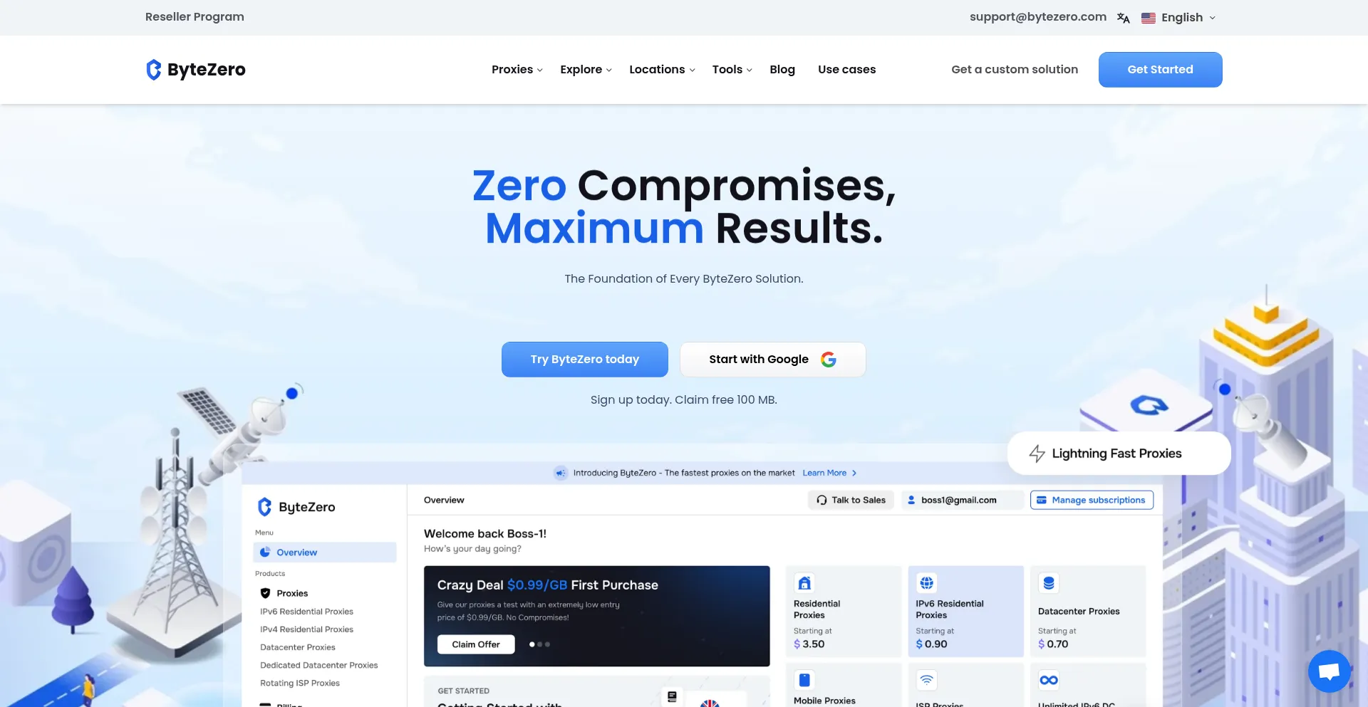 Website screenshot of Bytezero.io