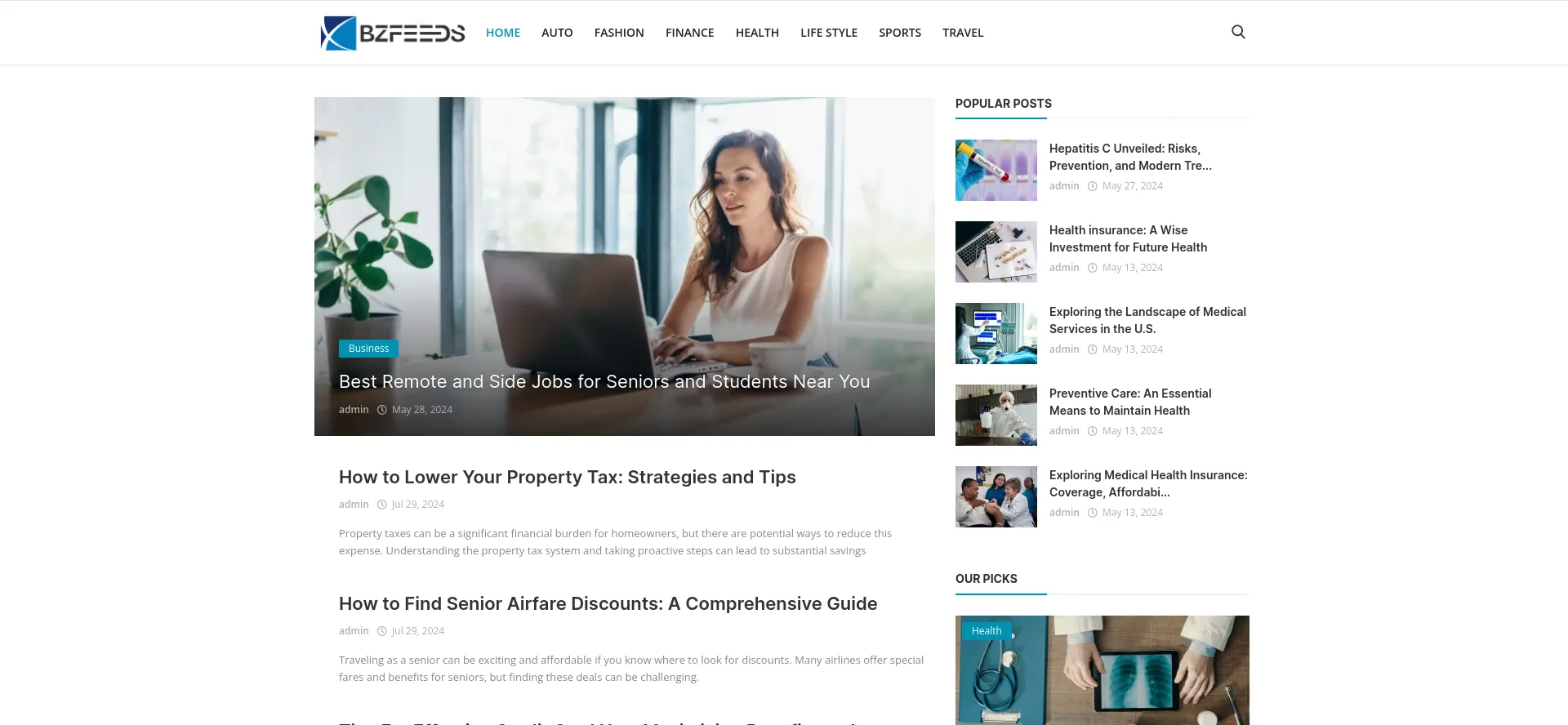 Website screenshot of Bzfeeds.com