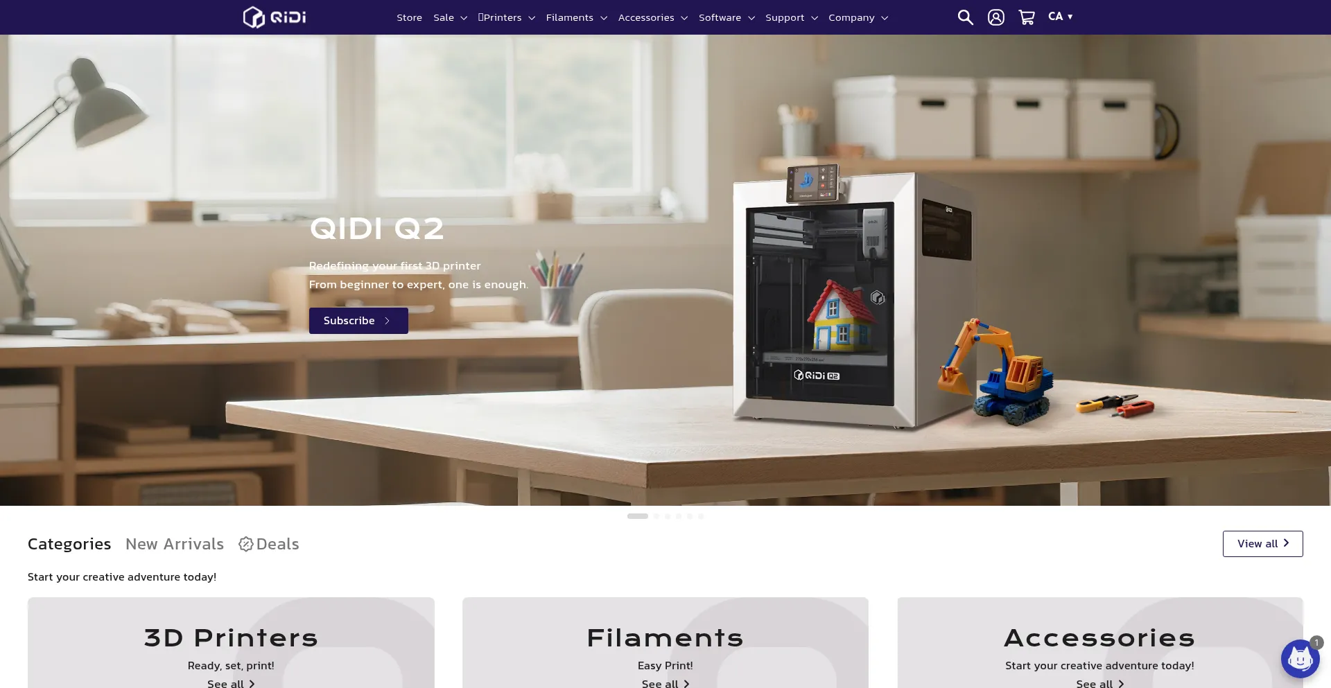 Website screenshot of Ca.qidi3d.com