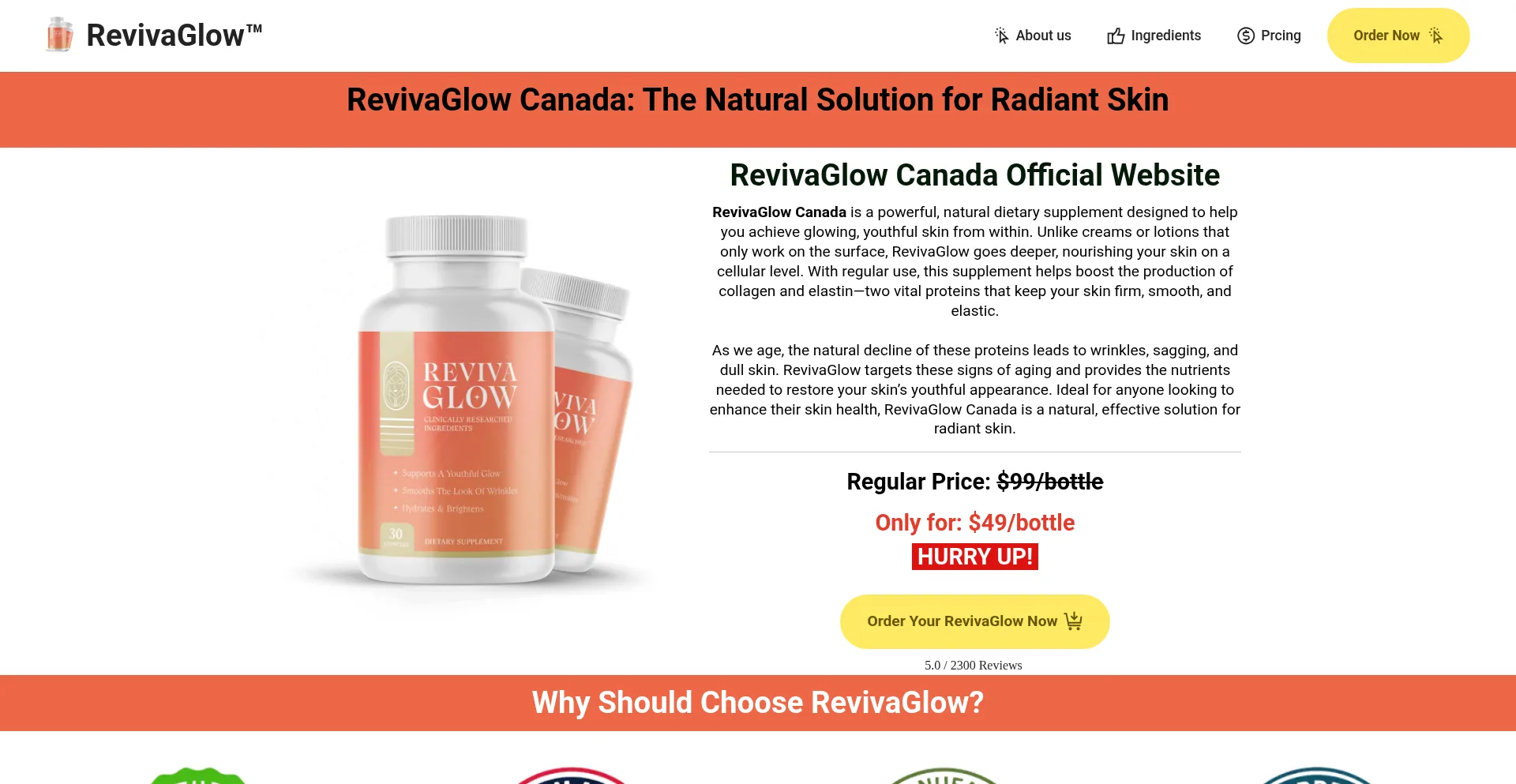 Website screenshot of Ca-revivaglow.com