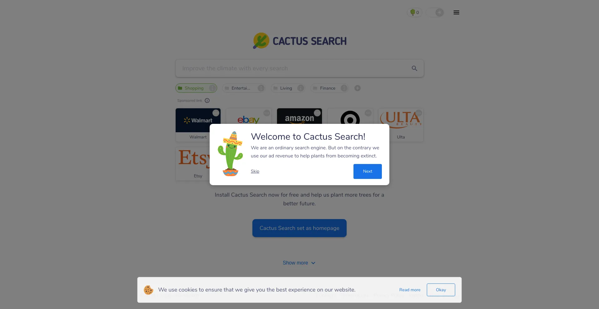 Website screenshot of Cactus-search.com