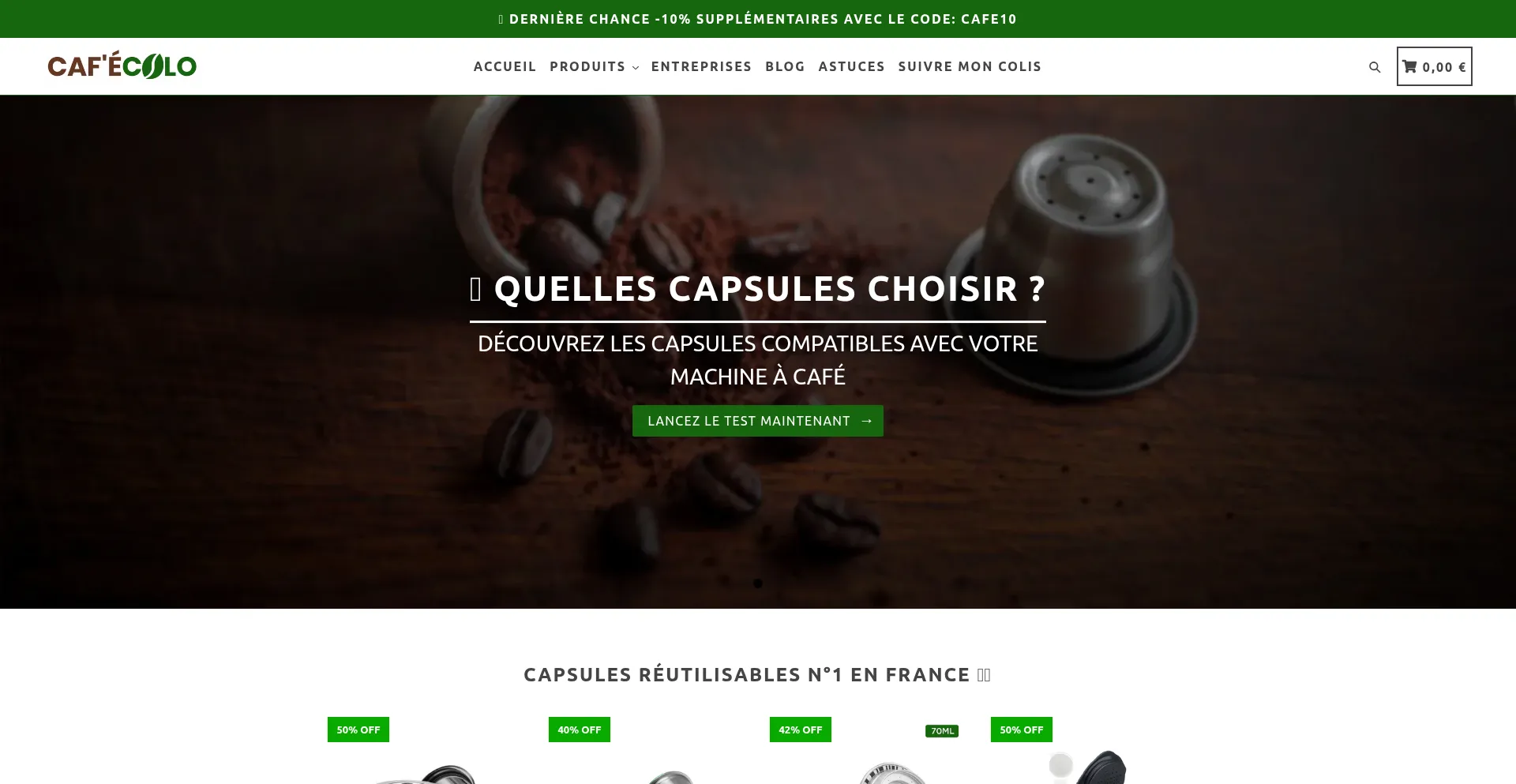 Website screenshot of Cafecolo-capsules.com