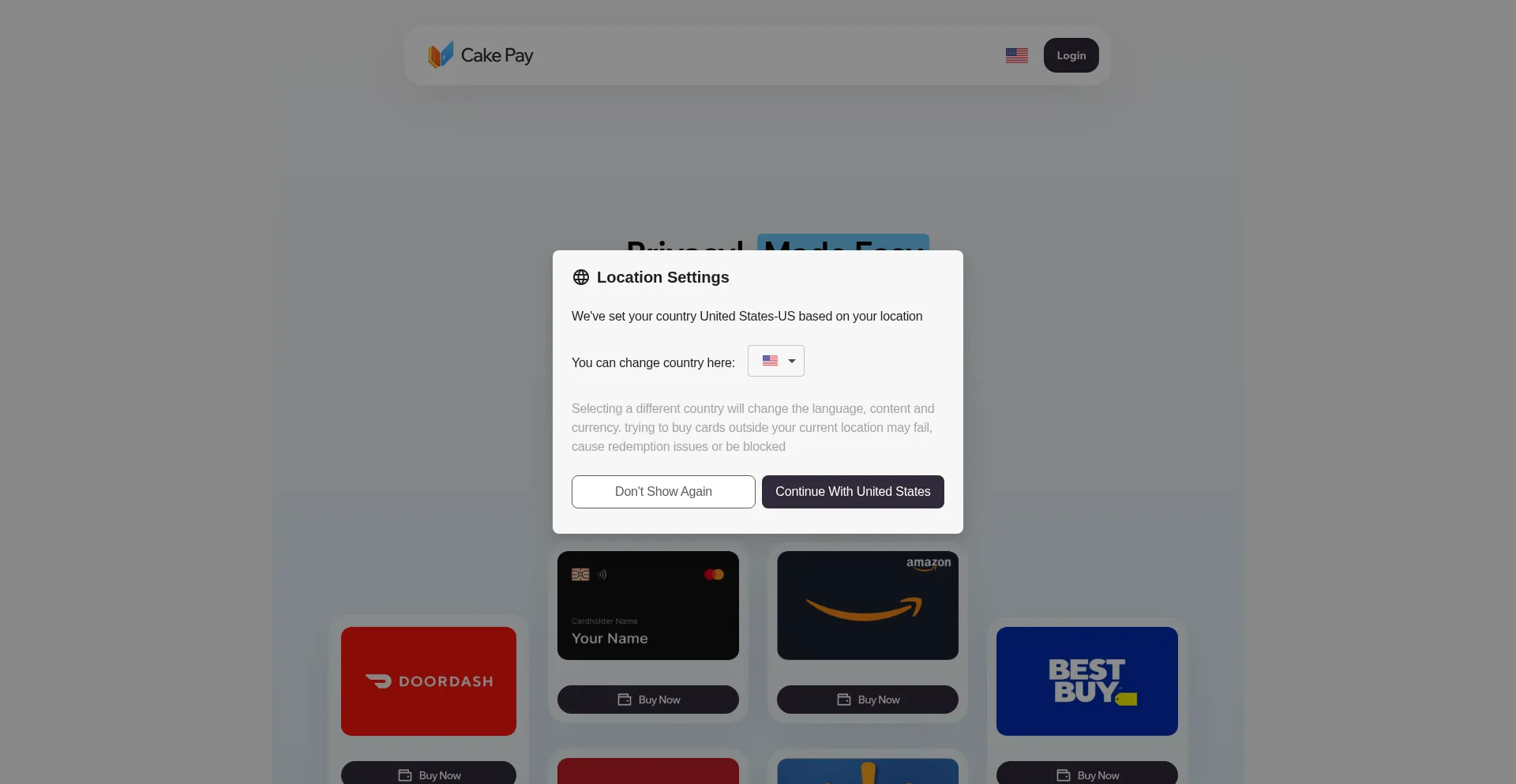 Cakepay.com Screenshot