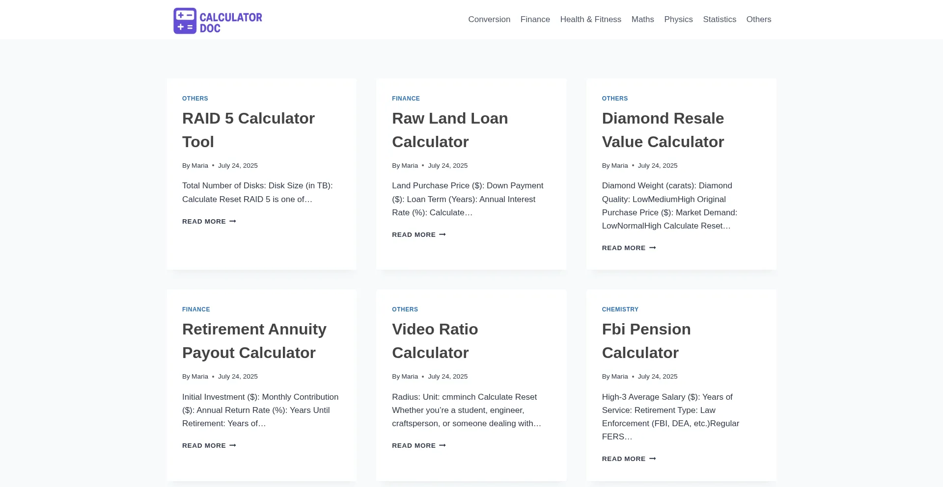 Website screenshot of Calculatordoc.com