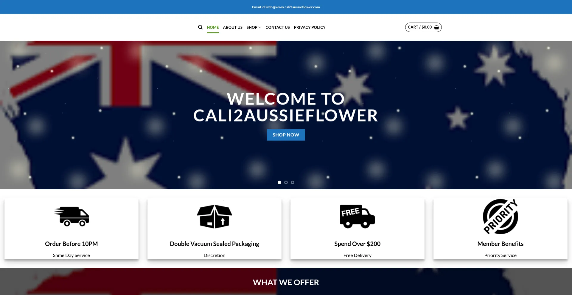 Website screenshot of Cali2aussieflower.com