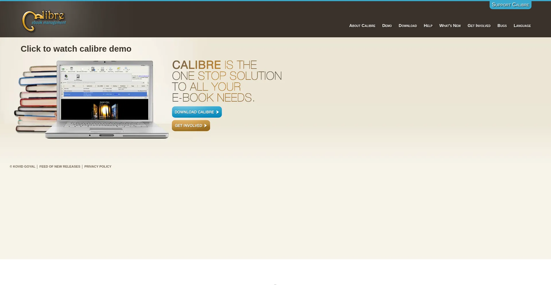 Website screenshot of Calibre-ebook.com