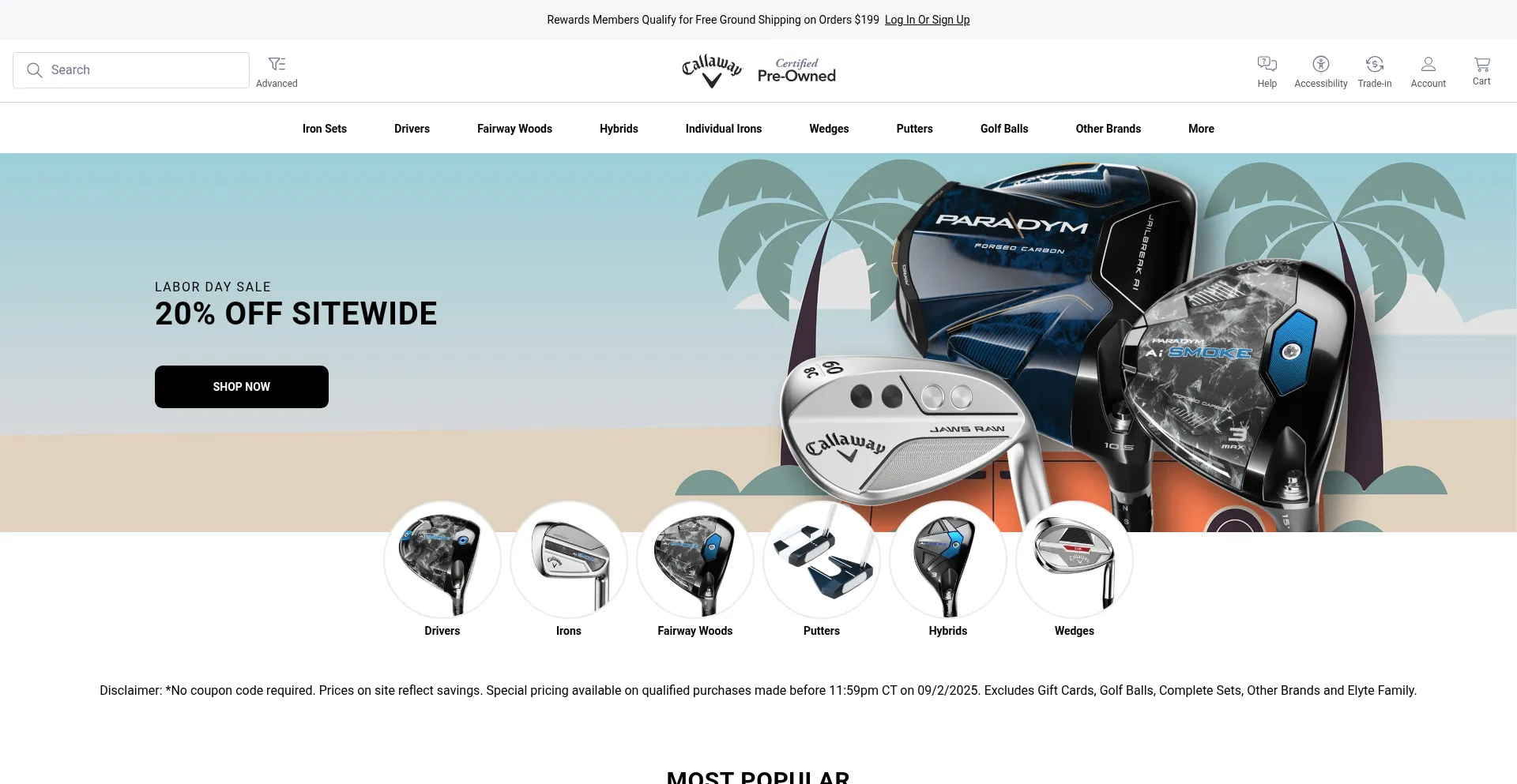 Website screenshot of Callawaygolfpreowned.com