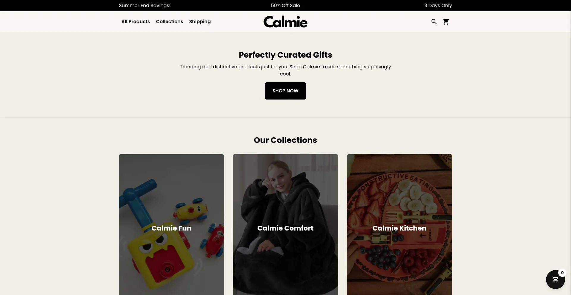 Website screenshot of Calmieshop.com