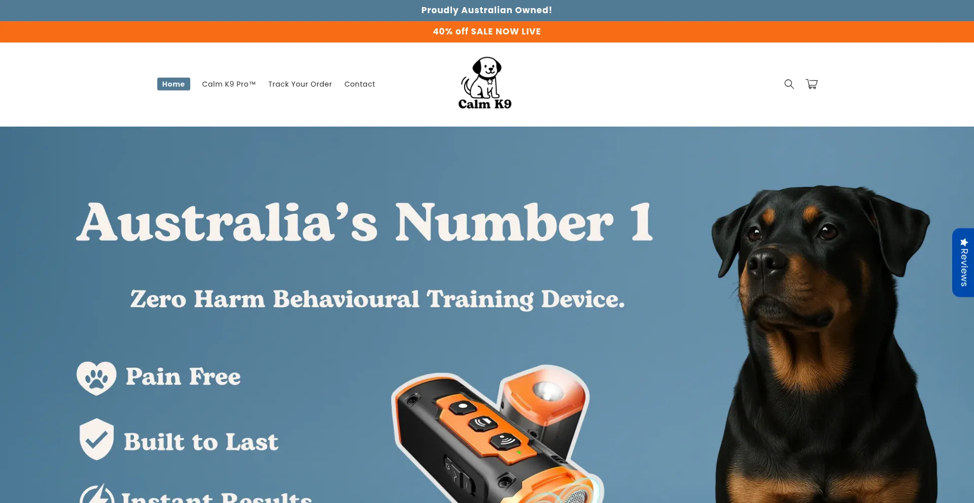 Website screenshot of Calmk9official.com