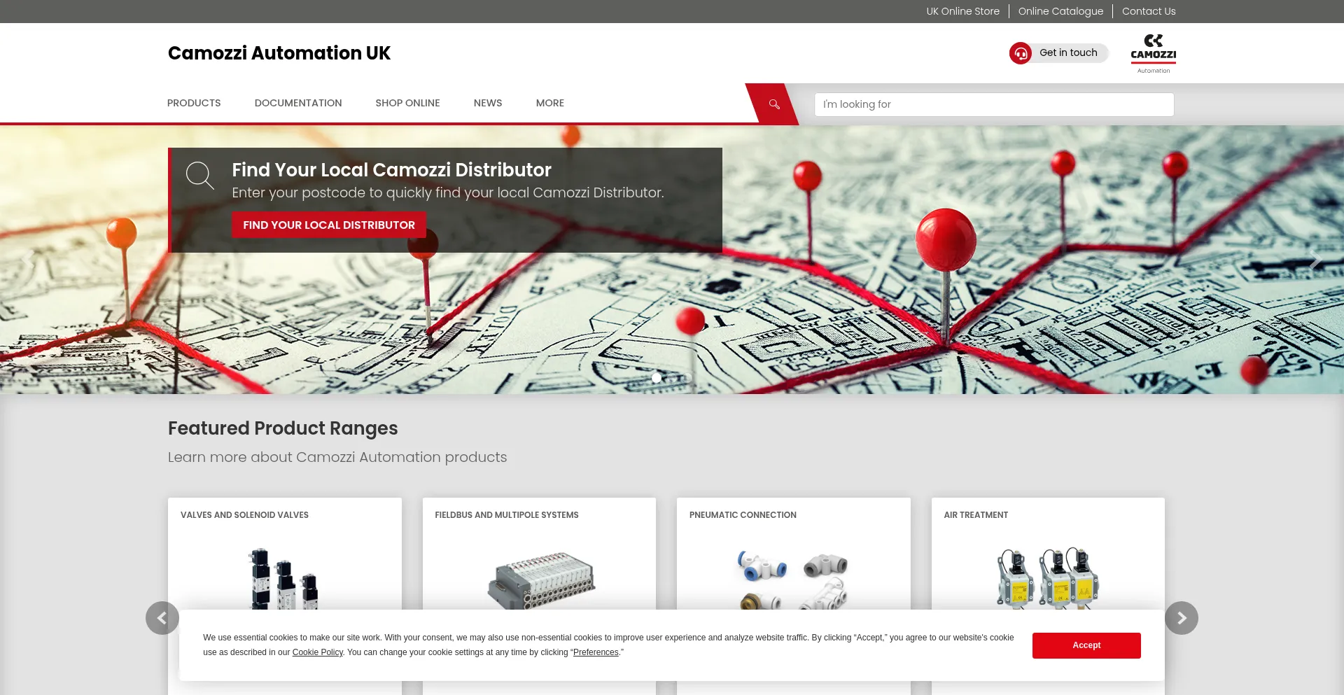 Website screenshot of Camozzi.co.uk