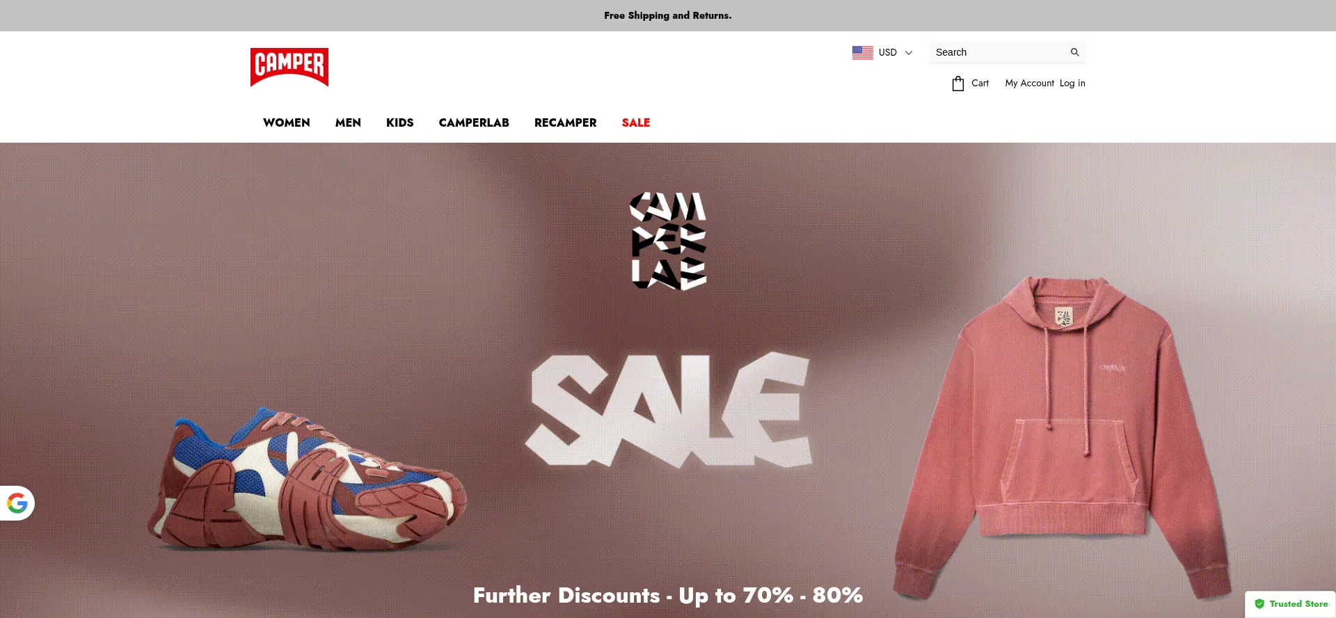 Website screenshot of Campershoessale1.best