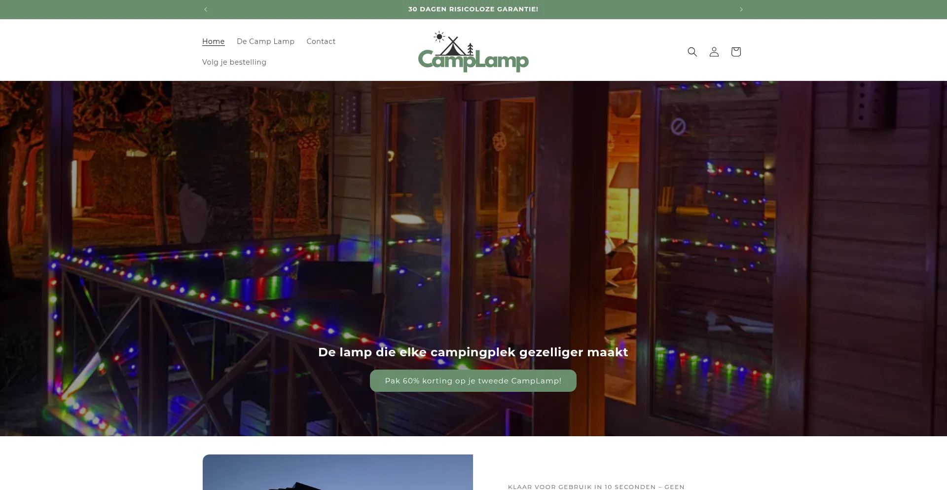 Website screenshot of Camplamp.nl
