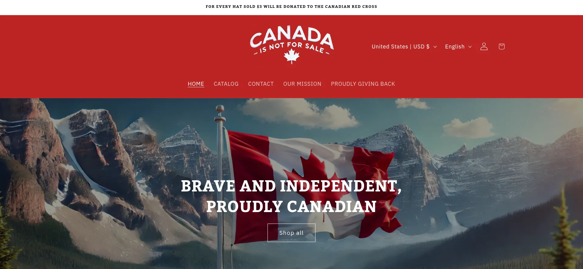 Website screenshot of Canadaisnotforsalehat.ca