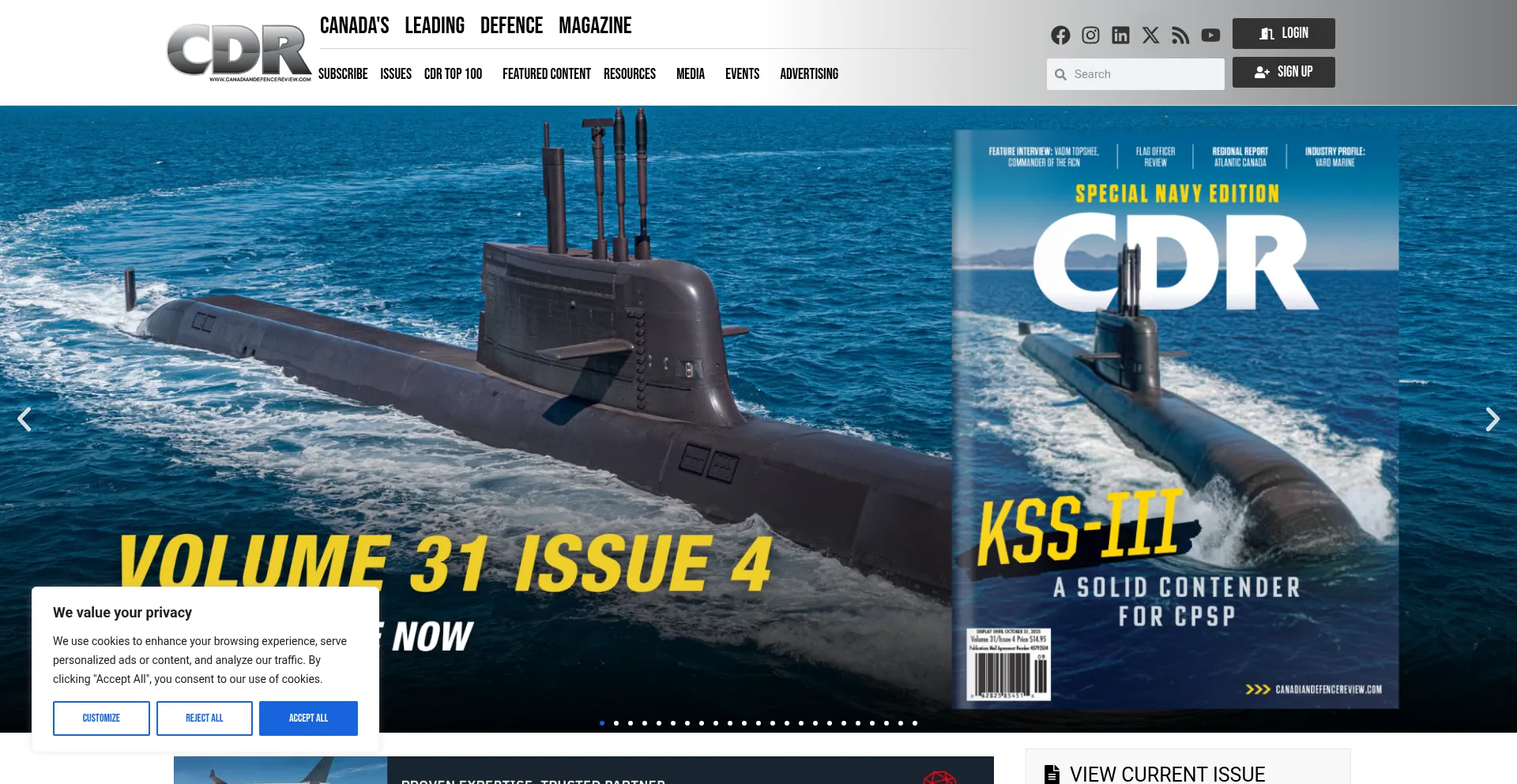 Website screenshot of Canadiandefencereview.com